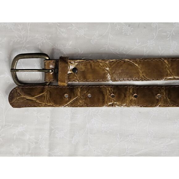 Vintage Croc Print Faux Leather Belt Brown Womens Large 38" 1" W Made In USA - Picture 8 of 8